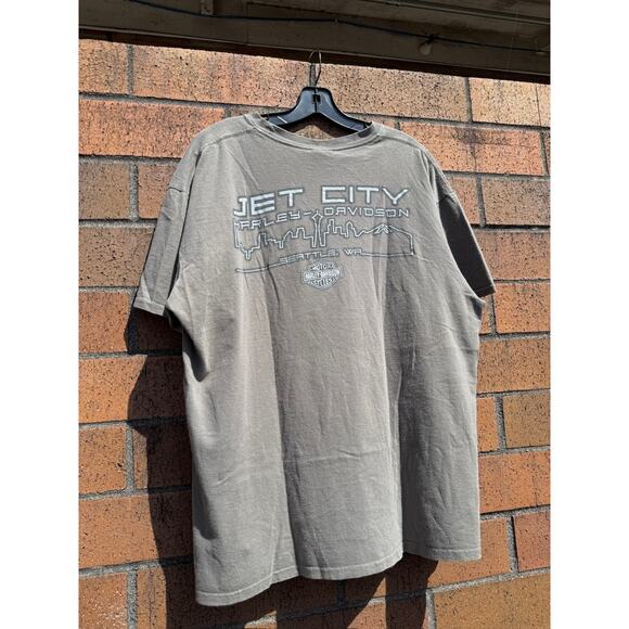 Harley-Davidson Other - 2010 Harley Davidson Y2K Vintage Jet City Seattle Pocket Tee Shirt Olive Green